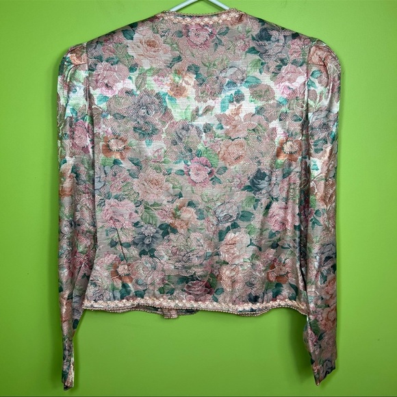 VTG 80s Floral Blazer Pink Cottagecore Lace Beaded USA Nah Nah size 5/6 - Picture 7 of 7